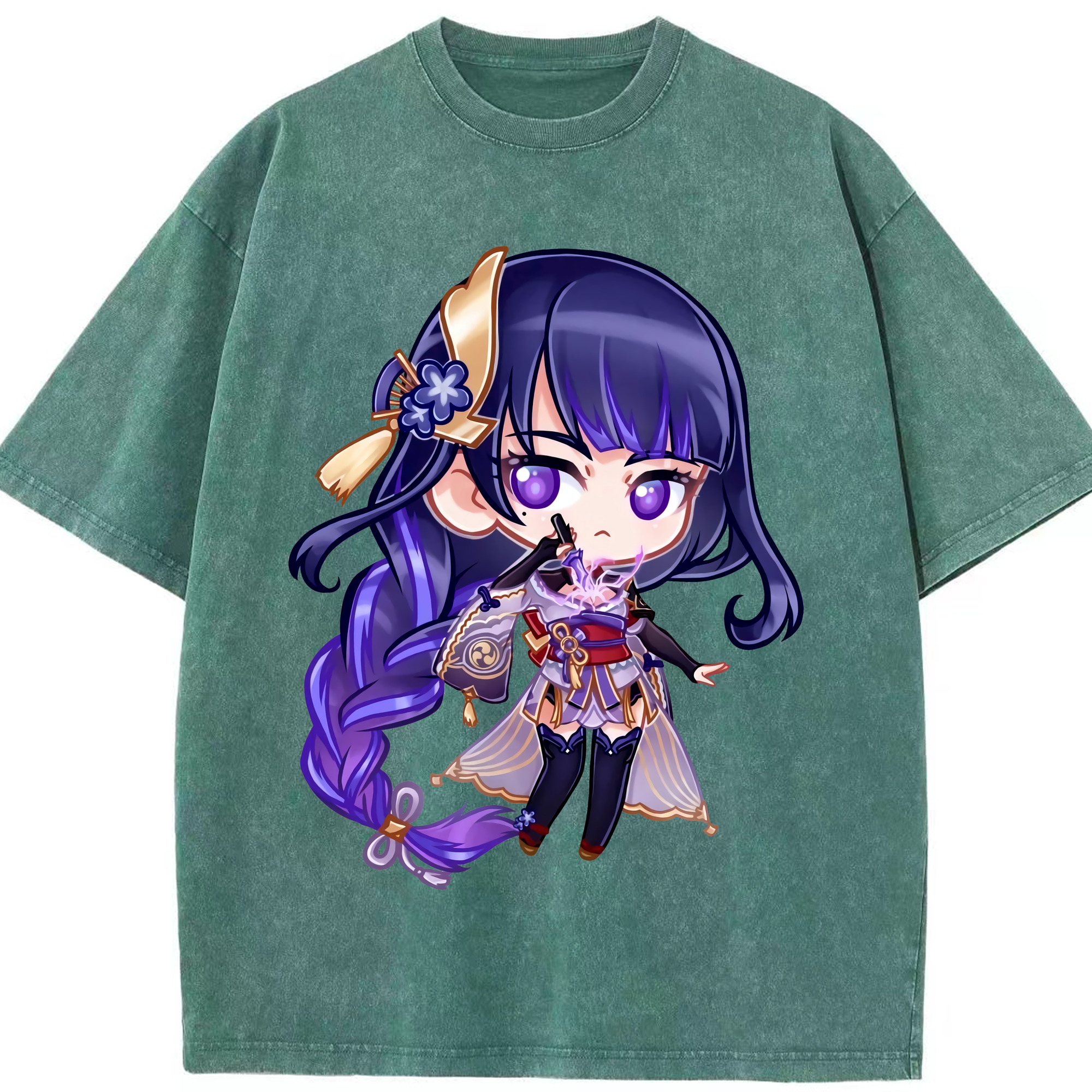 げんし神 雷電将軍 らいでんしょうぐん genshin Raiden Shogun 綿100% ヴィンテージ風 半袖Tシャツ（フロントプリント）